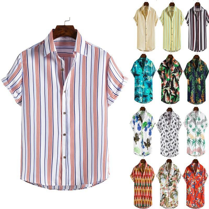 3D Printed Spring Summer Men's Beach Shirt Hawaiian Short Sleeve Flower Shirt Men's