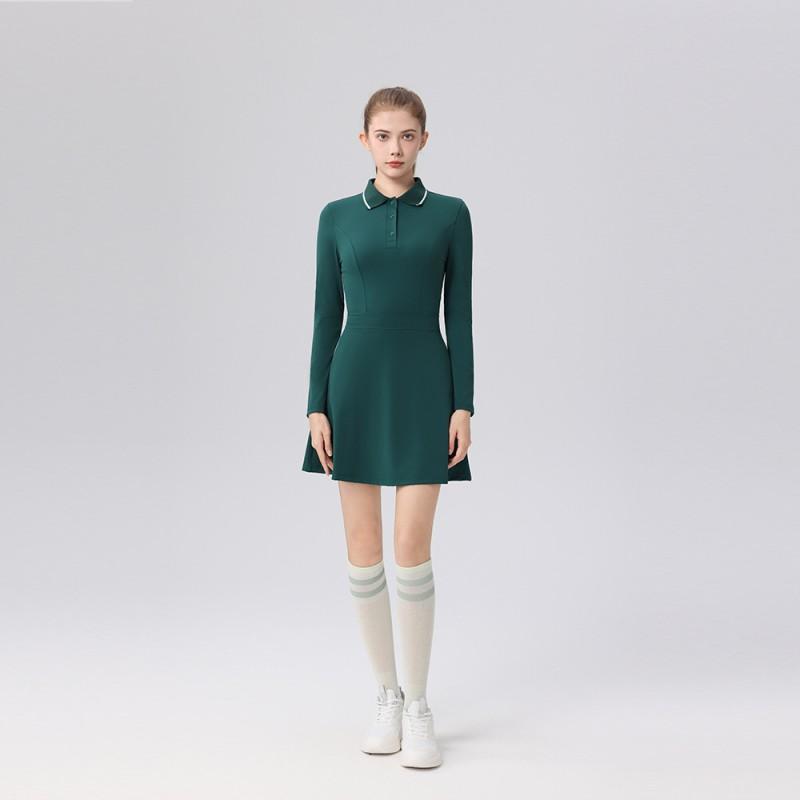 Womens Tennis Dress Long Sleeve Polo Neck Slim Fit With Side Pockets Athletic Fall Winter