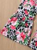 Girls Fashion Spring Autumn 2 Piece Sets Long Sleeve Letter Flared Cuff Pullover Top Flower Leopard Print Flared Pants Outfit