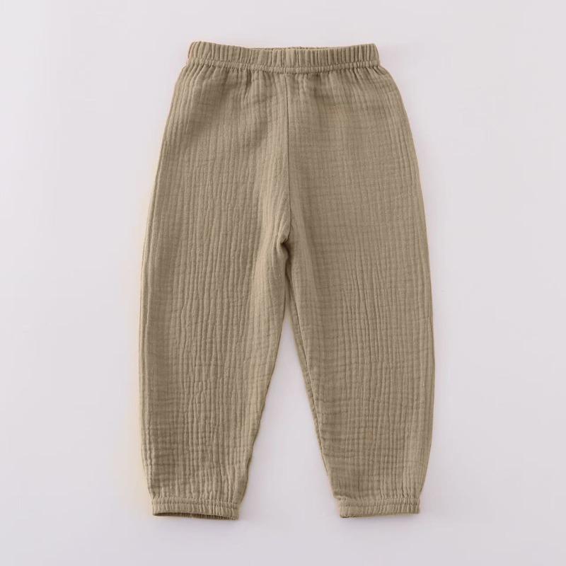 Summer Children Pants Casual Girls Boys Linen Solid Color Loose Pleated Pant Trousers Hight Waist Harem