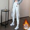 Women's Fleece-Lined Embroidered Sweatpants: Autumn/Winter 2025 Trendy Loose Fit, Slimming Harem Style with Cuffed Ankles.