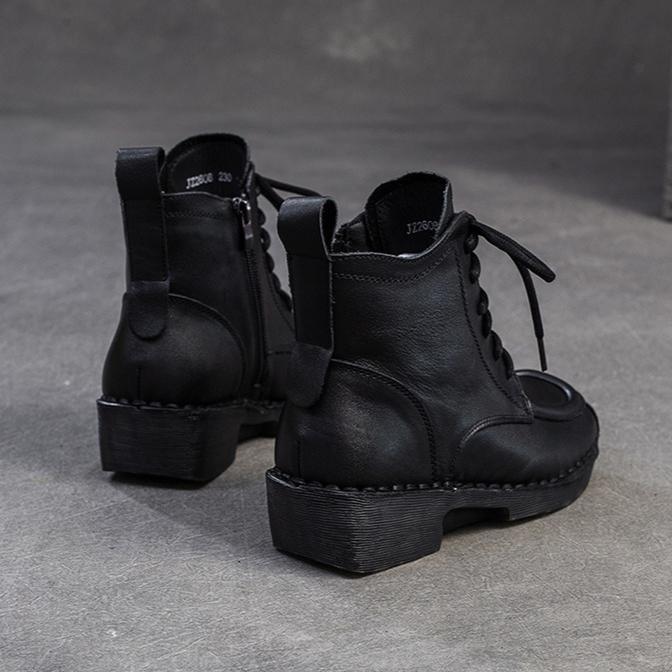 Johnature Universalūs apvalianos nosies šoniniu užtrauktuku retro trumpi aulinukai, paprastas storas kulnas, kasdieniai moteriški batai