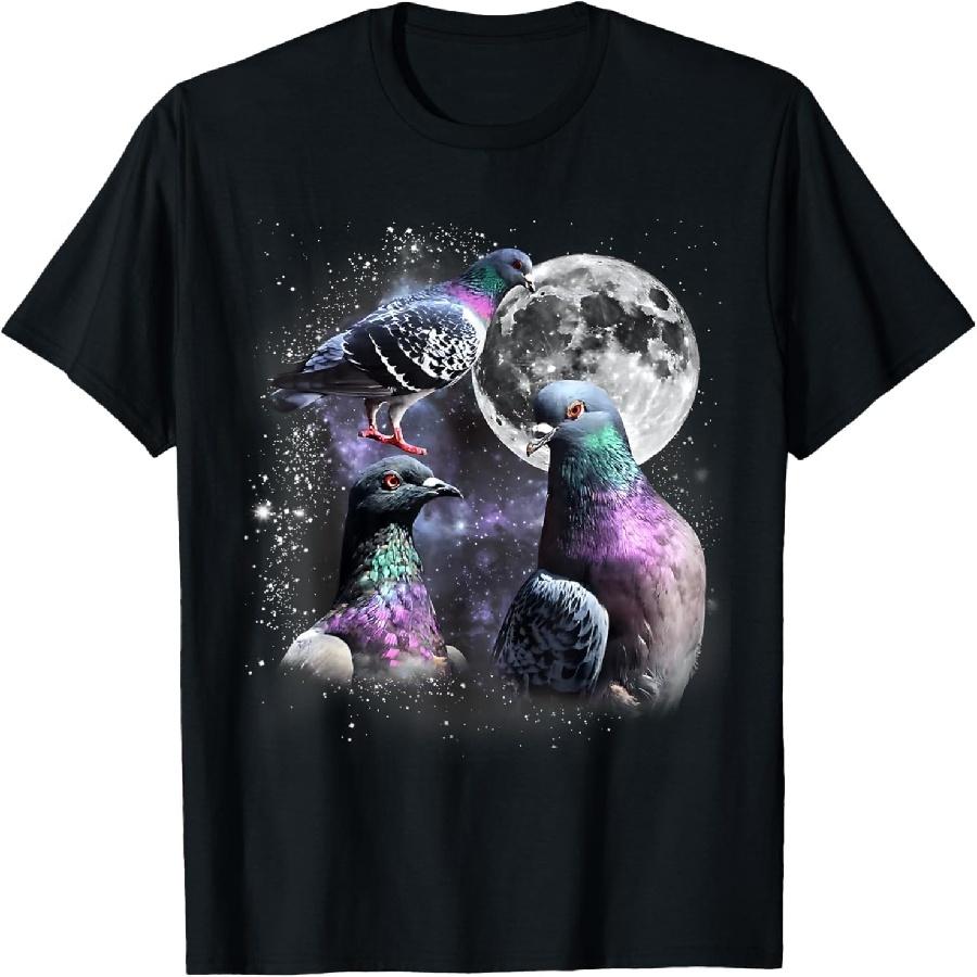 Funny Three Pigeon Moon Weird Cursed Meme 3 Pigeon Silly T-Shirt XXXXXL чёрный