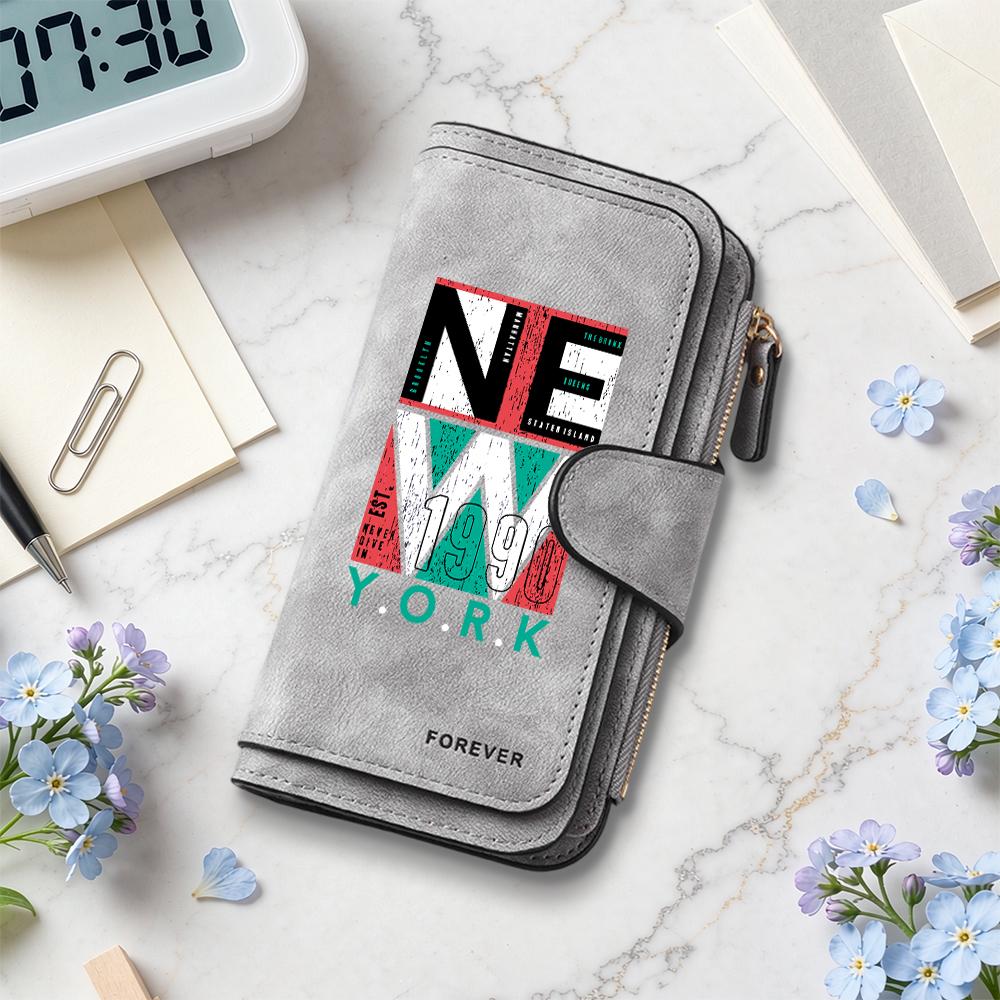 New York Printed Long Wallet Fashion Portable Casual Card Holder Durable Daily Use Purse for Women and Men