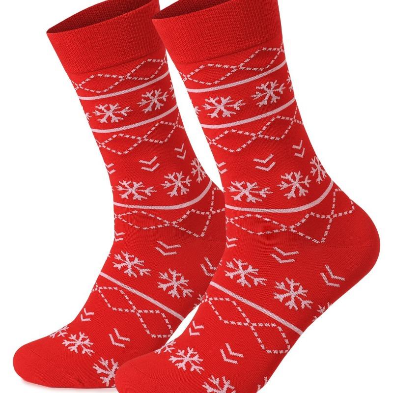 Men's Autumn and Winter New Christmas Elk Christmas Tree Snowflake Wavy Ethnic Wind Warm Sweat Absorbing Deodorant Socks