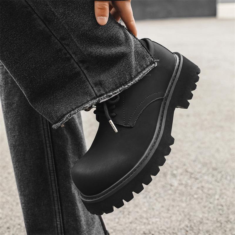 Couple Derby Shoes Men's Black Matte Big Head Leather Shoes 2024 New Spring and Autumn Platform Trend Shoes 1026-J
