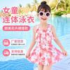 Girls One-Piece Swimsuit With Floral Print Sleeveless Ruffled Trim Tummy Control Design Swimming Water Play