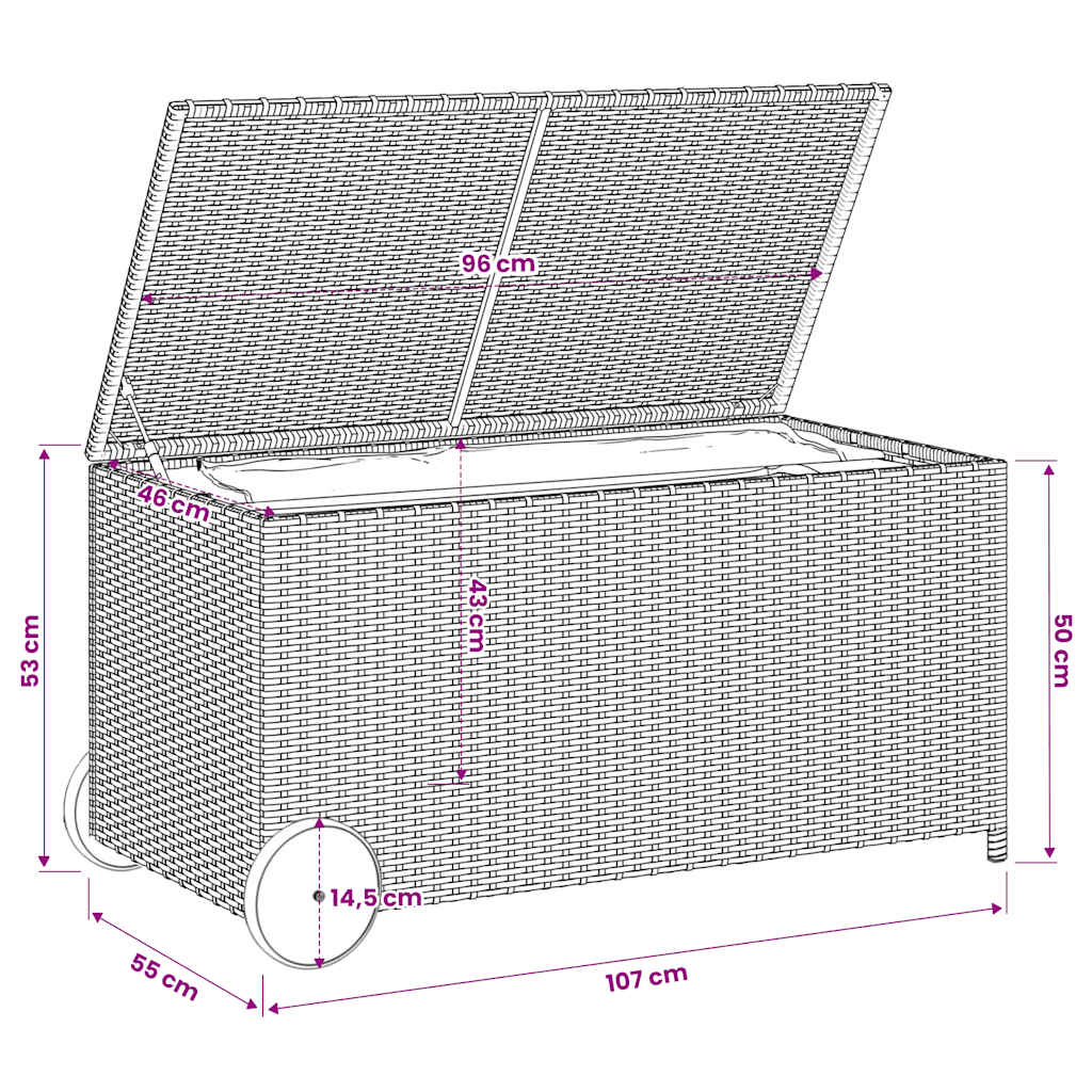 Garden Storage Box with Wheels Black 190 L Poly Rattan