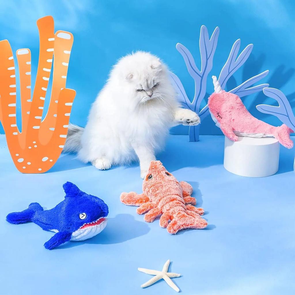 Animal Toy Electric Pet Toys Jumping Shrimp Cat Lobster Washable Stuffed Toys Vibration Sensor Cats Toy Pet Dog Teasing