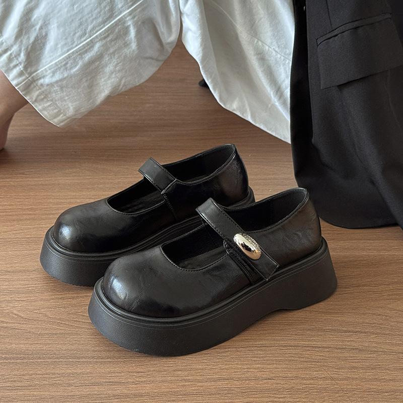 Japanese Jk Velcro Small Leather Shoes Women's 2025 Spring and Summer New Platform Muffin Women's Shoes British Style Mary Jane Single Shoes
