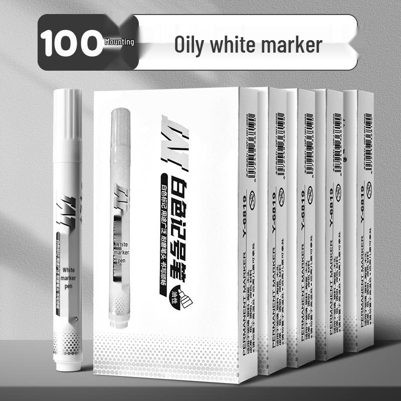 White Waterproof Quick-Dry Oil-Based Tire Marker Pen, Fade-Resistant Fine and Broad Points for Labeling.