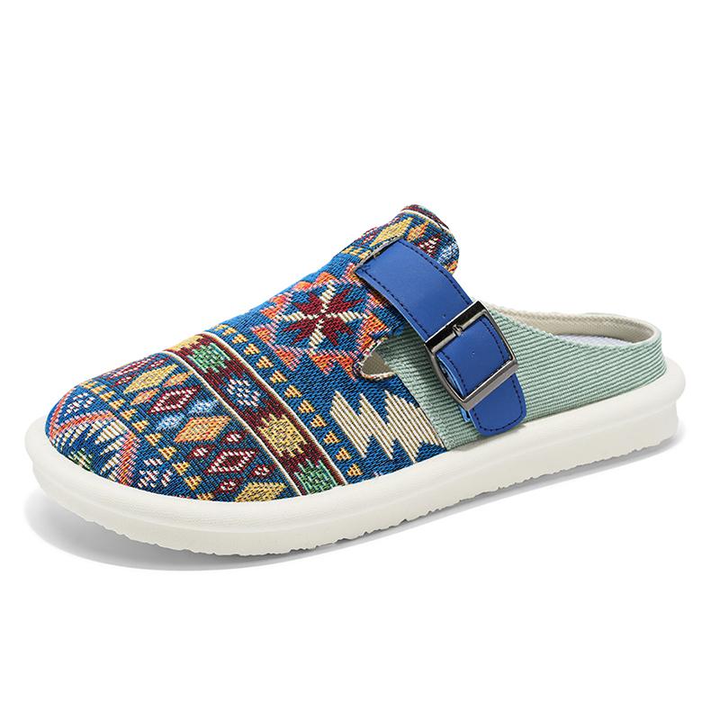 

Large Size 46 47 Tribal Mules Man Backless Loafers Slipper Half Shoes For Men Slides Mens Slip On Flats Semi-Drag Casual Shoes 39