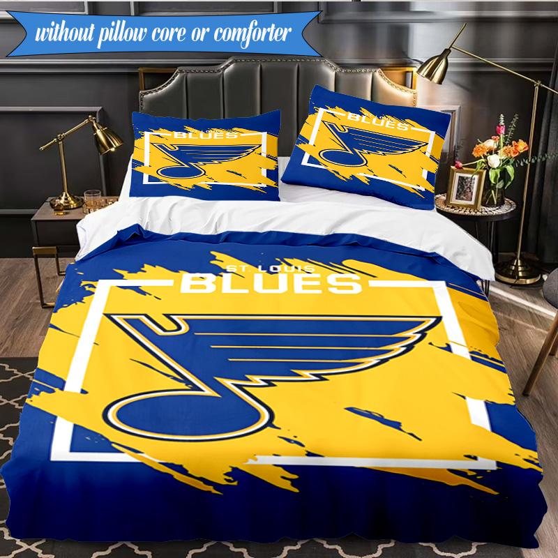 3PCS Louis Blues Hockey Team Bedding Set,Including 1pc Duvet Cover And 2pcs Pillowcases Perfect for Bedroom, Dormitory, Fan Christmas Gift