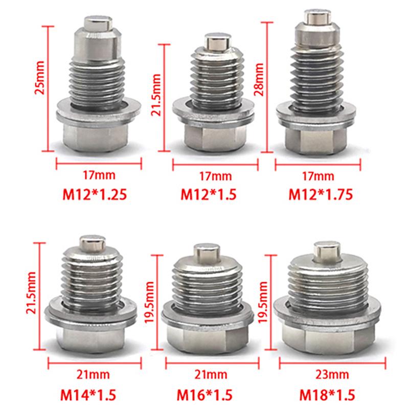 M14 X 1.5 M12 M16 M18 M20 M24 Magnetic Stainless Steel Oil Drain Plug Sump Drain Nut Bolt with 1 Silver  Gasket
