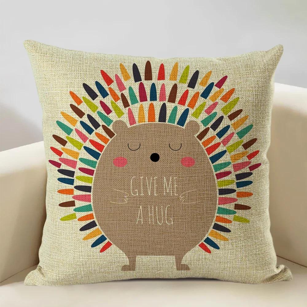 

Наволочка с животным Лен Наволочка Декоративная наволочка на диван Домашний декор Еж Лиса Медведь Наволочки СМ 12x12Inch