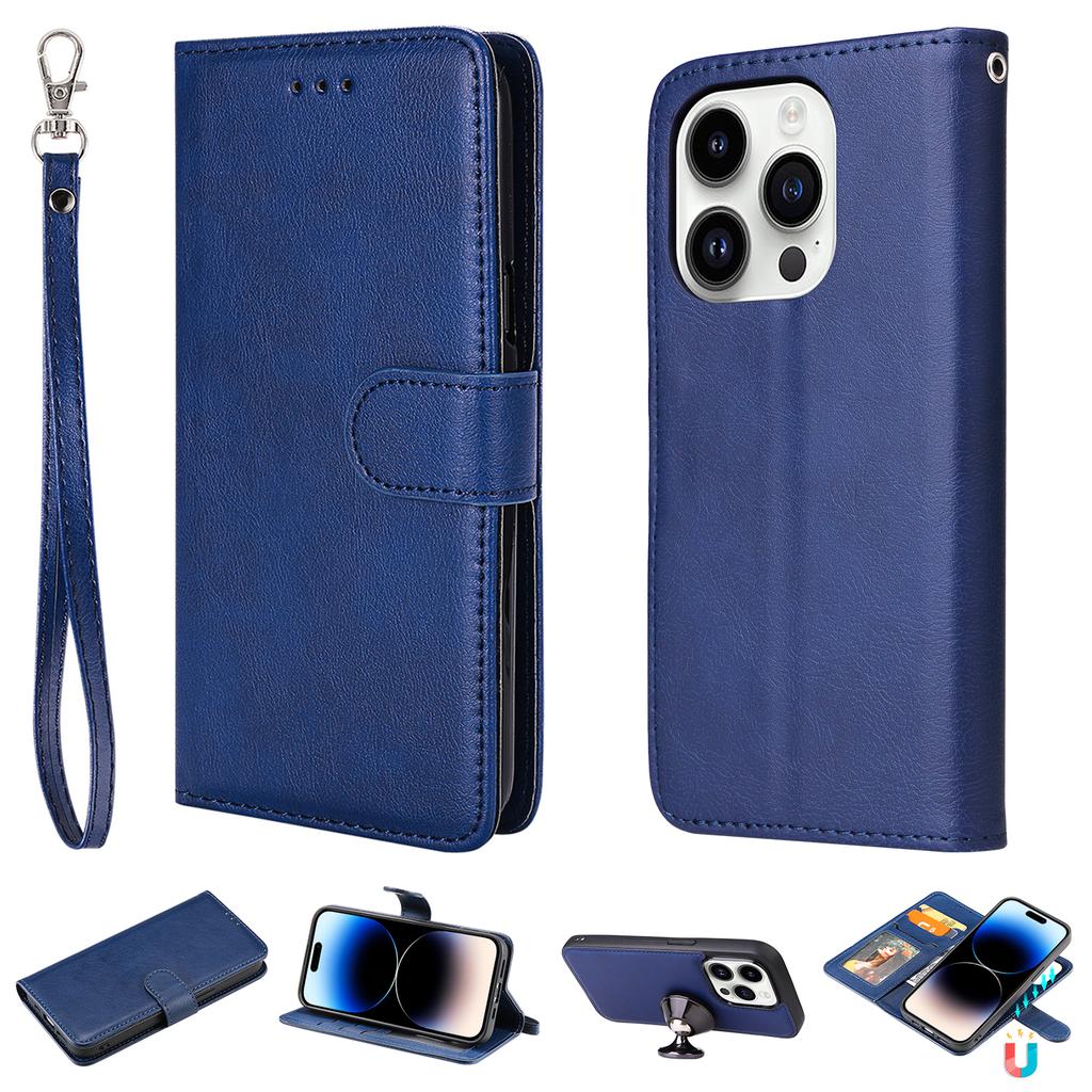For iPhone 15 Pro Case 2 In 1 Detachable Magnetic Leather Wallet Mobile Cover with Strap