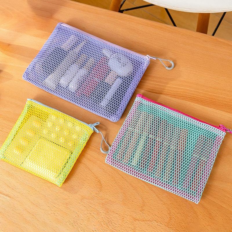 Bunte Netztasche mit doppeltem Reißverschluss, doppellagiges tragbares Münzfach, quadratisches Netz-Münzfach, Reiseaufbewahrungs-Tragetasche