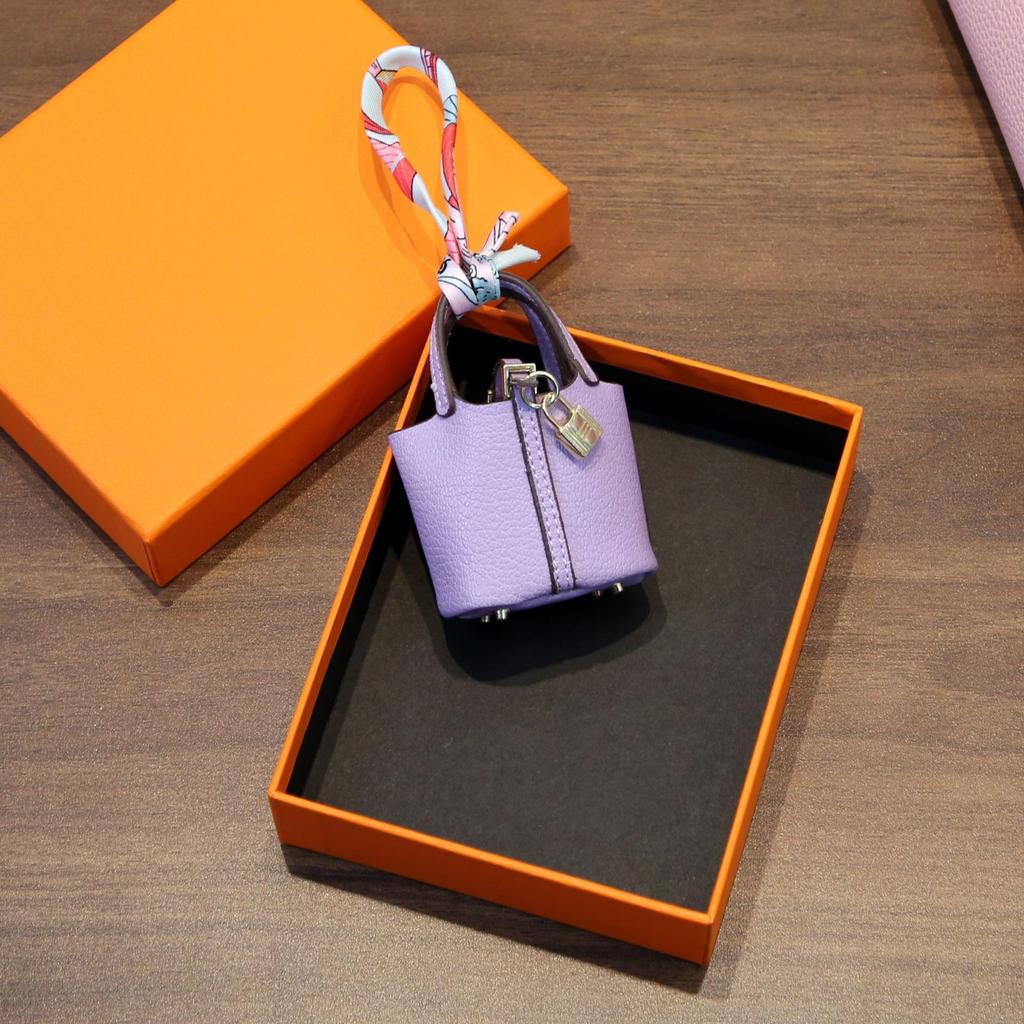 Mini Leather Earphone Case Keychain - Cute Small Headphone Holder Bag Charm , Key Ring Pendant for Handbags Backpacks