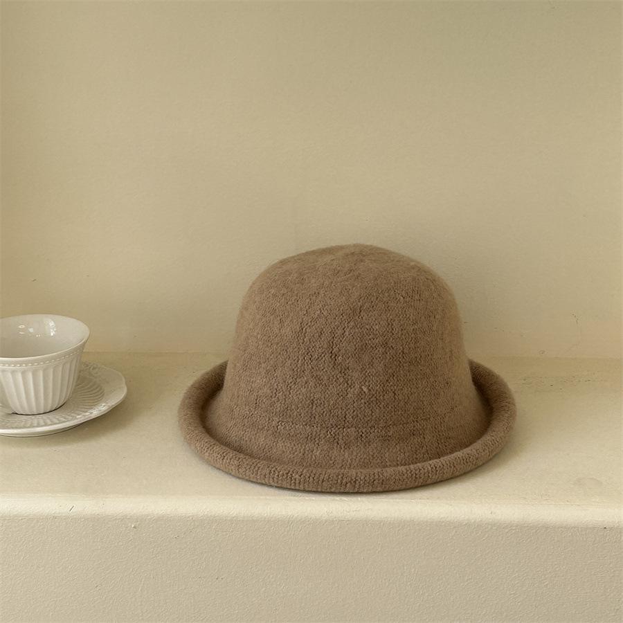 Mode Wolle gestrickter gekräuselter Domhut Damen Herbst- und Wintermode Kurzkrempen Fischerhut Kinder Beckenhut