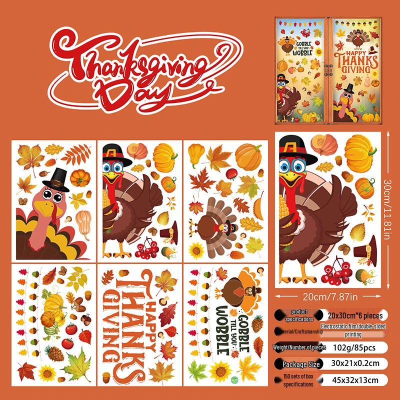 Thanksgiving Cartoon Maple Leaf Gnome Window and Wall Clings