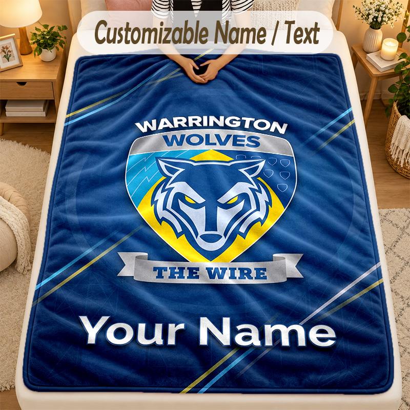 Flannel BlanketWarrington Wolves Custom Name Text Personalized Soft Warm Throw Blanket Home Decor Gift