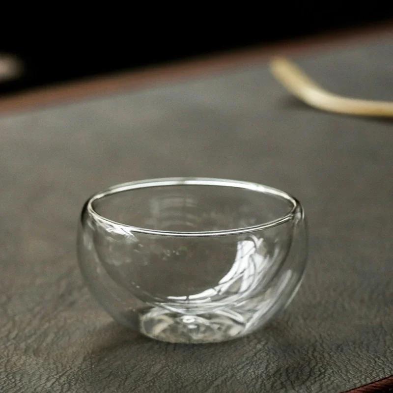 2/4/6Pcs Double Layer Glass Tea Cups Set Small Transparent Cup Kung Fu Heat Resistant Teaware Multi-Purpose Brewings Tea Cup