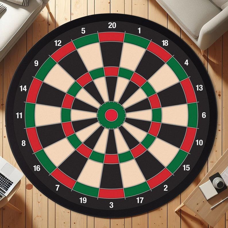 Dartboard Rug - Game Room Decor for Dart Players, Target Design Sports Mat, Unique Gift for Dart Lovers