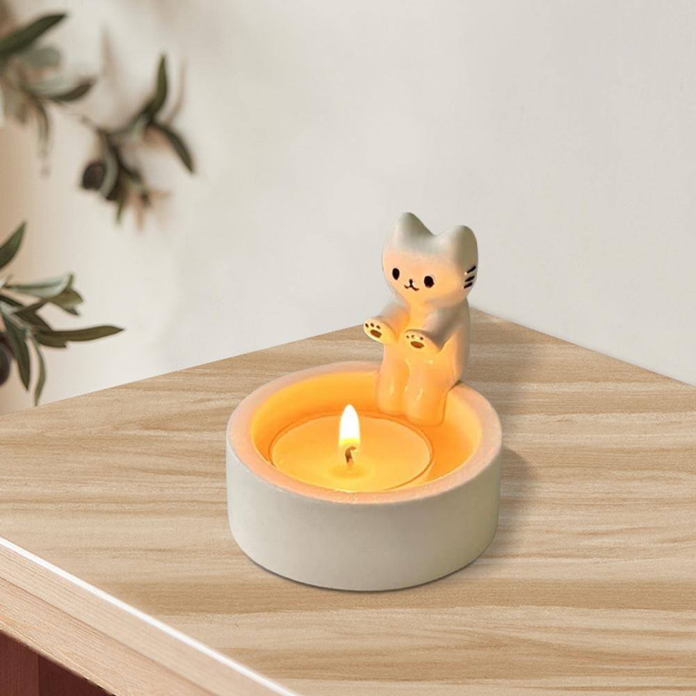 Cartoon Kitten Candle Holder Cute Cat Heating High Tempe Resistant Candlesticks Cat Warmers Paws Desktop Decorative Ornaments