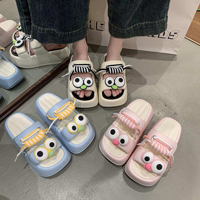 Thick-soled seaside EA beach shoes summer wear fun funny cute big eyes double with cool slippers women