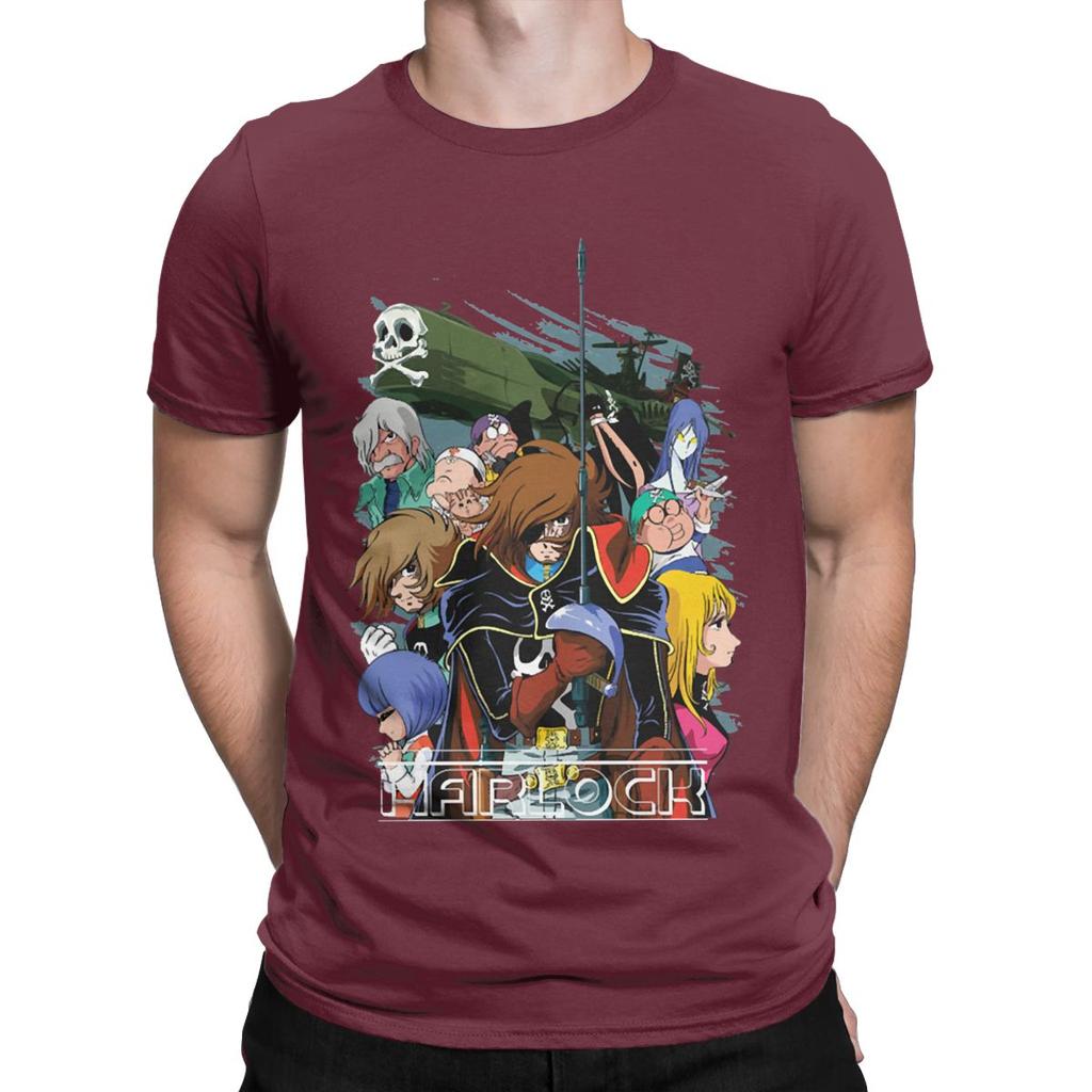 Men's Arcadia Crew Space Pirate Captain Harlock T Shirts 100% Cotton Clothes Vintage Short Sleeve Round Collar Tees T-Shirts