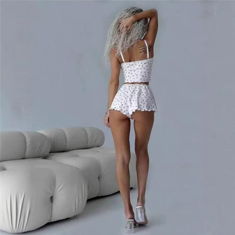 European And American Women's Sleeveless Suspender Shorts Suit Fresh Floral Waist Home Pajamas