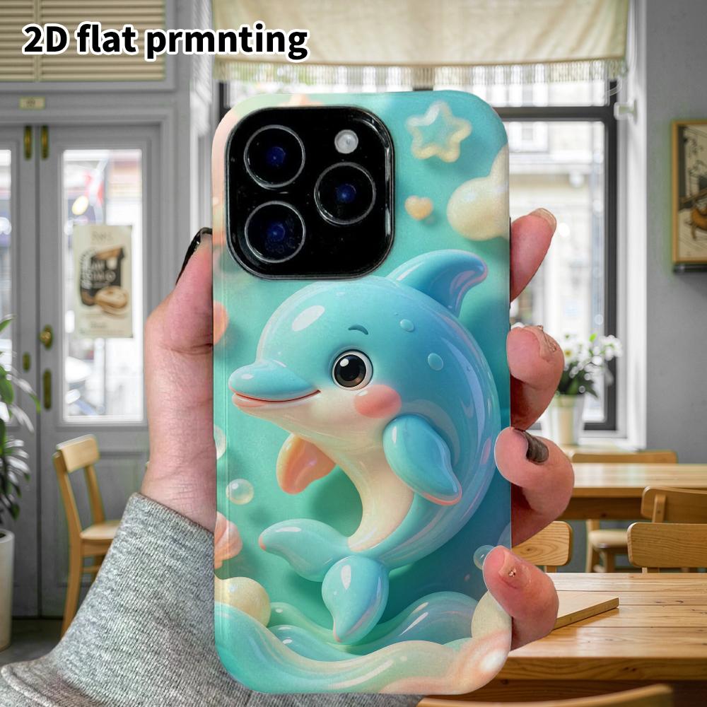 Phone Case: 2D Flat Design Suitable for iPhone 18 17 16 15 14 13 Pro Protective Case, Blue Little Dolphin, Perfect Christmas and Halloween Holiday Gif