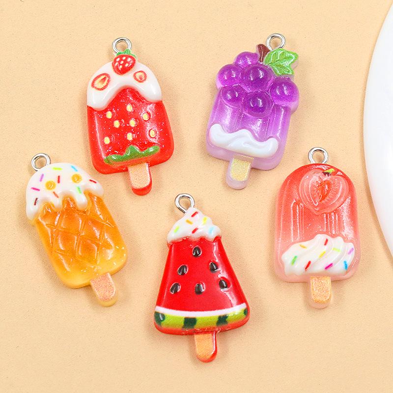 5 Styles DIY Resin Summer Fruit Ice Cream and Popsicle Charms: Grape & Watermelon Pendants for Bags & Phone Accessories