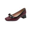25DX Women's European-American Patent Leather High Heels - Shallow Mouth Floral Pattern, Square Toe, Chunky Heel, Plus Size 43
