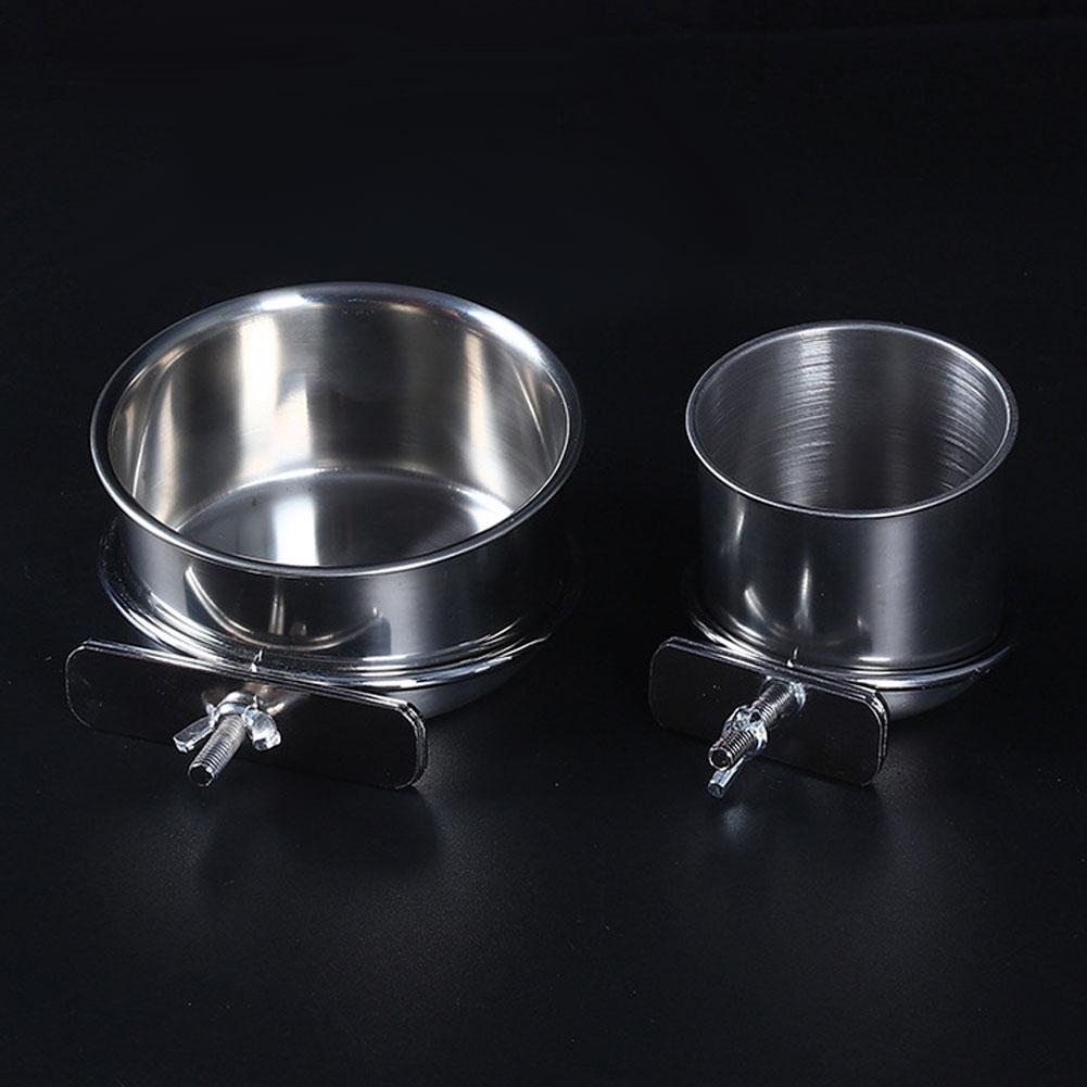 Parrot Feeding Cups Stainless Steel Food Water Bowls with Clamp Holder Bird Cage Feeders for Parakeet Small Animals