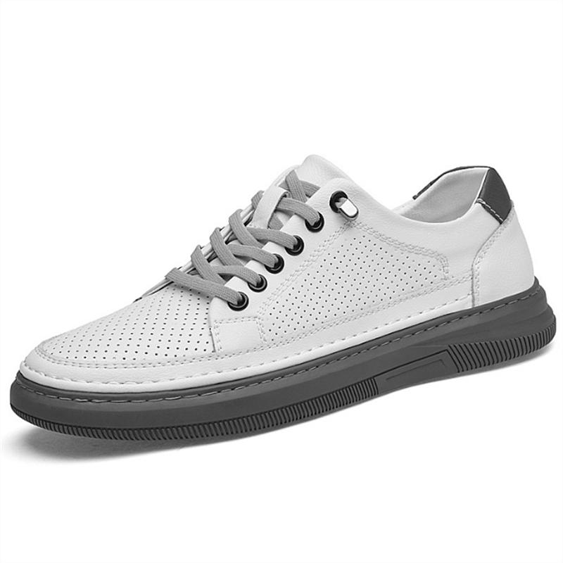 Outdoor Men's Sneakers Comfortable Leather Men's Platform Shoes Casual Lace-up Vulcanized Shoes Black White Walking Shoes