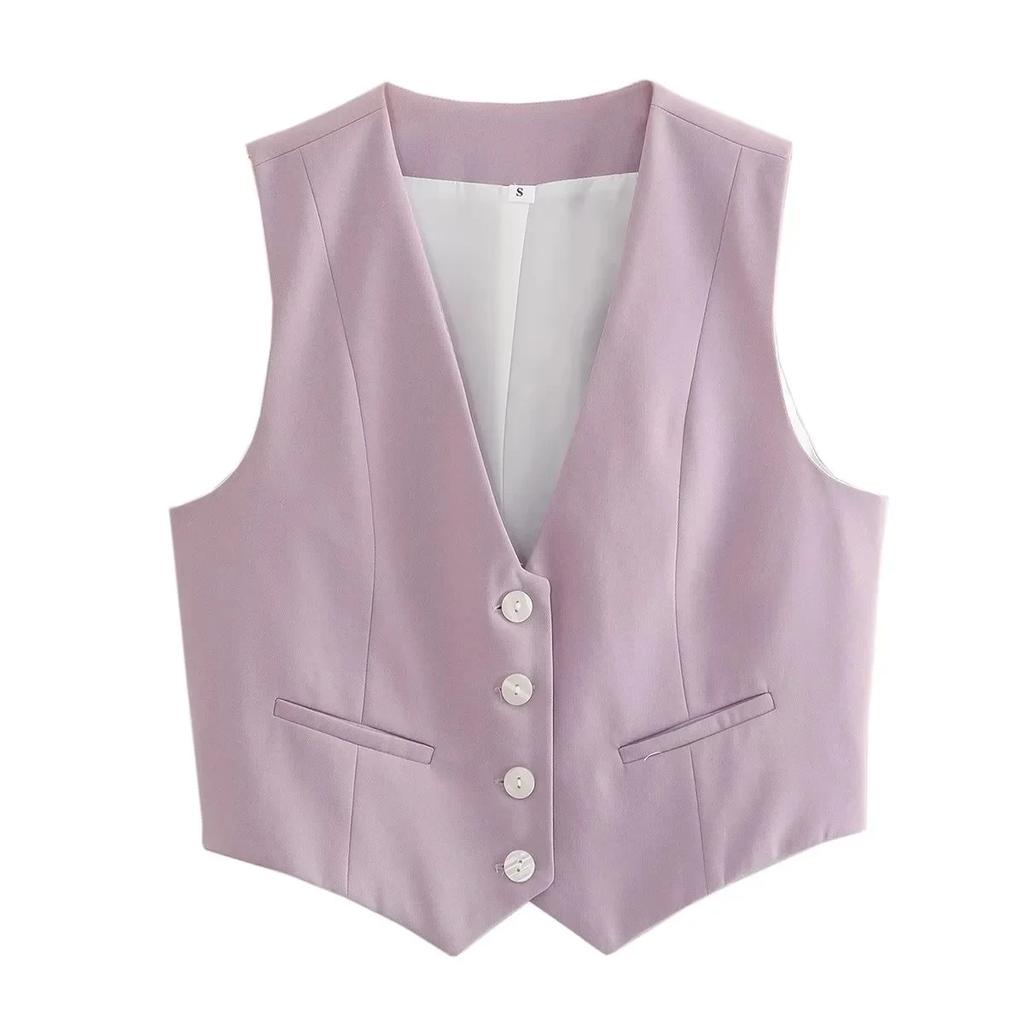 Spring Summer Vest for Women Elegant Fashion V-Neck Sleeveless Short Waistcoat Tops Single-Breasted Slim Vest Y2K Streetwear