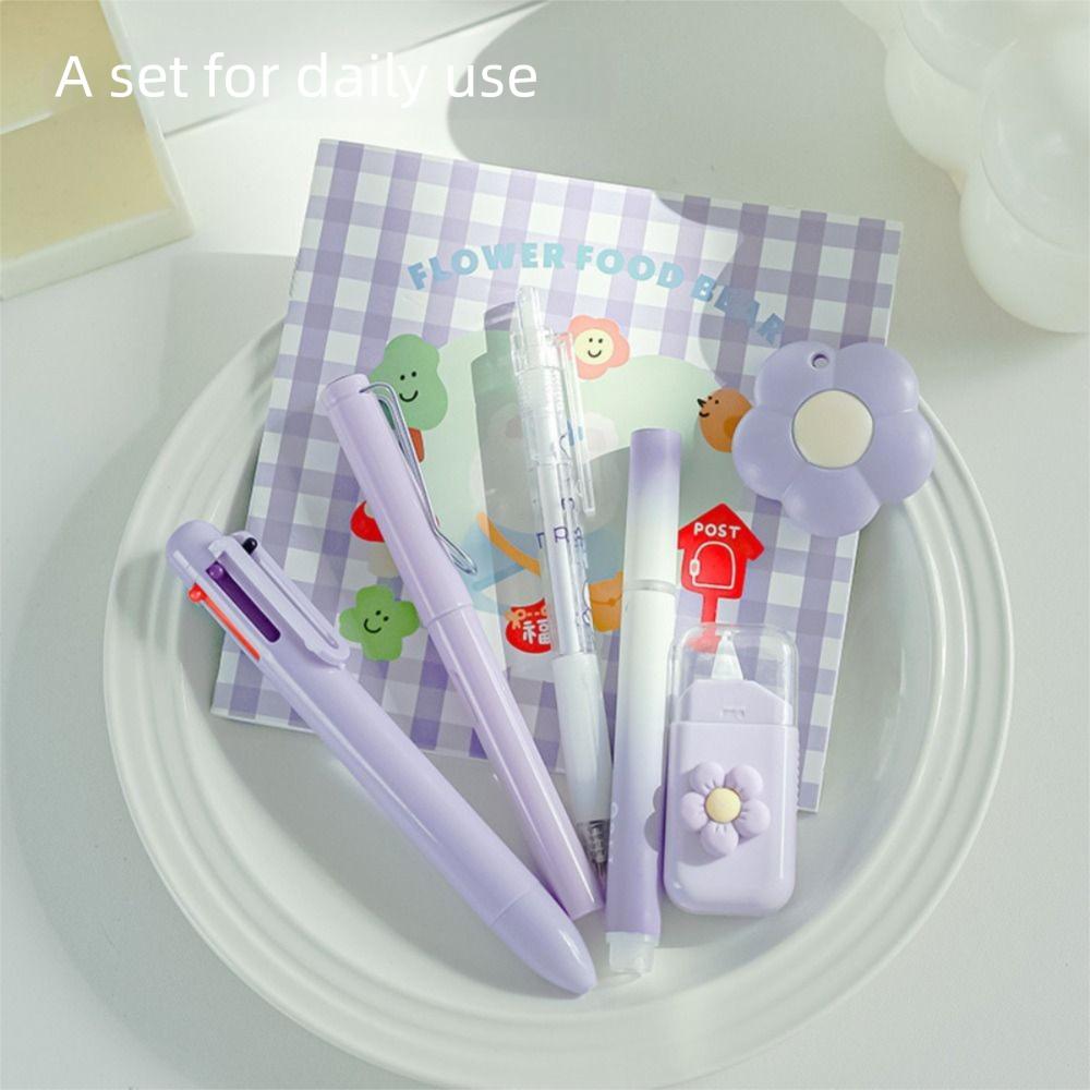Correction Tape Pencil Eraser Highlighter Ballpoint Pen Set Cute 6-in-1 Stationery Set  Kids Gift