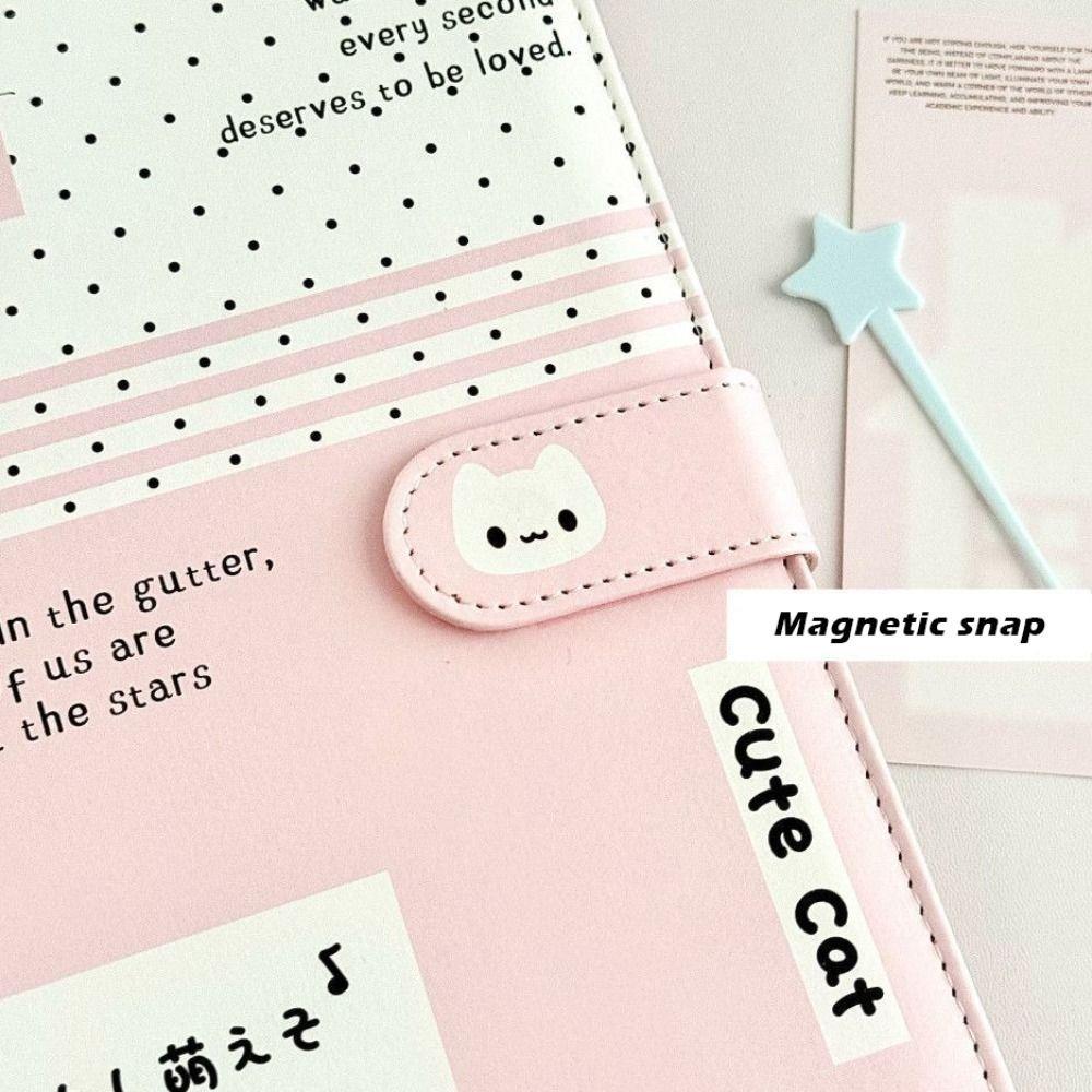 Fashion Portable Kawaii A5 Loose-leaf Notebook PU Leather Polka Dot Cat Photocard Protector Binder Collect Book School Office