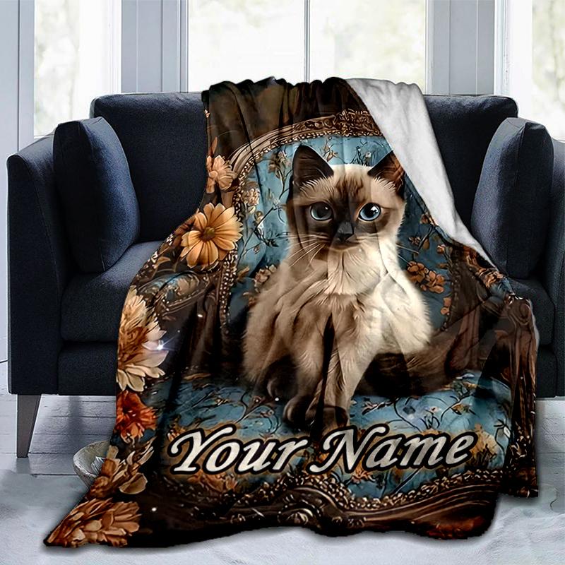 1PC Custom Name Cat Chair flannel blanket versatile,all-season throw suitable for the living room,bedroom,camping,travel,and gift