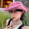 Cappello Western da Cowboy Monocolore alla Moda Rosa Amore Regolabile a Tesa Larga Cappello da Sole Protezione Solare Giapponese Y2k Cappello da Pescatore Ragazza