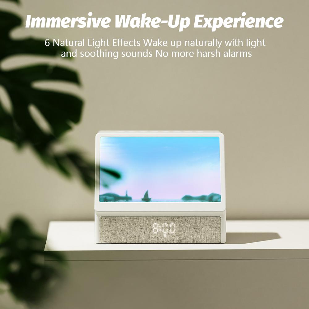 BT Speaker Sunrise Wake Up Light with Remote Control Dimmable  LED Clock White Noise Ambient Night Lights for Bedroom Kid Gifts