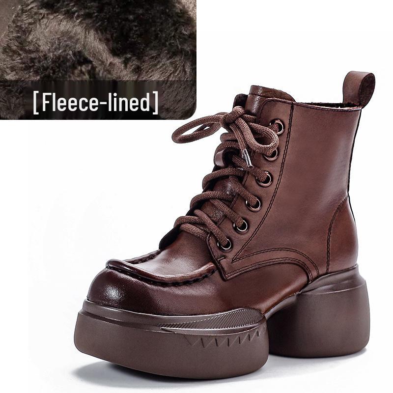 Genuine Leather Zippered Retro Platform Heel Women's Martin Boots