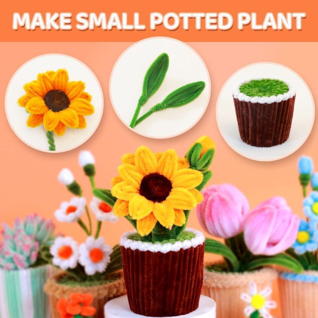 ShinyWay Crafting Mall Fluffy High-Density 114-Piece Artificial Flower Set 10 Colors Wire 6mm 30cm Florist Tape Glue Sticks Bouquet Skeleton Art DIY