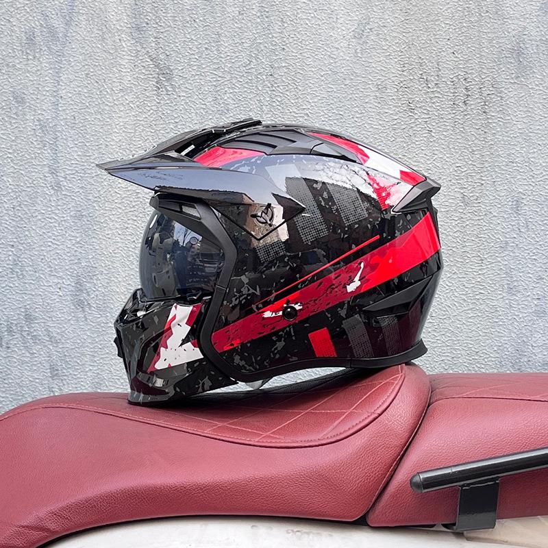Street Fighter Motorcycle Helmet Men's and Women's Full Helmet Four Seasons Locomotive Retro Detachable Combination Helmet