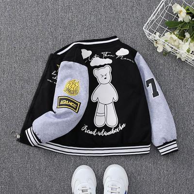 4-12 Jahre Kinderjacke Frühling und Herbst Jungenjacke Cartoon Bär Briefdruck Baseballuniform Sport Freizeit Oberbekleidung