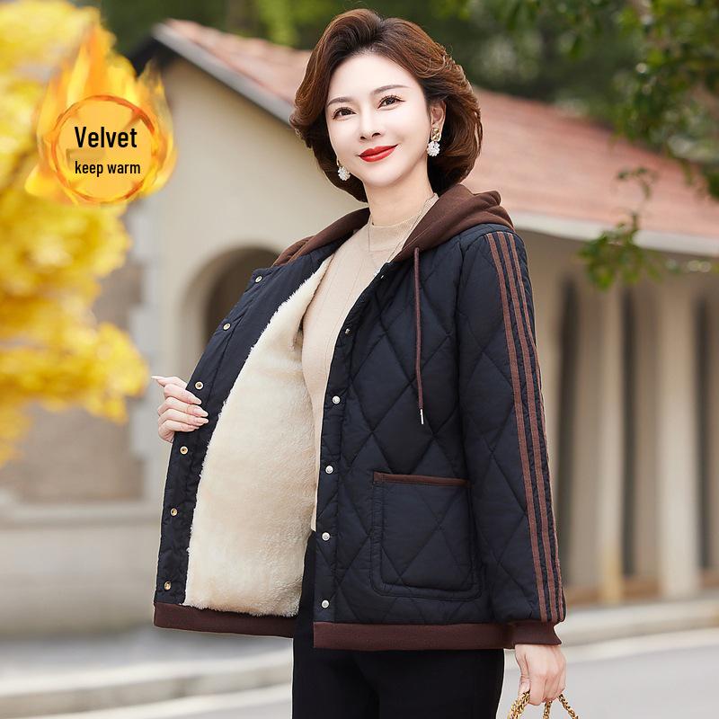 

2024 Осень/Зима Куртка с капюшоном для женщин среднего возраста – Легкое стеганое пальто для мамы 3XL (125-140 cm bust)