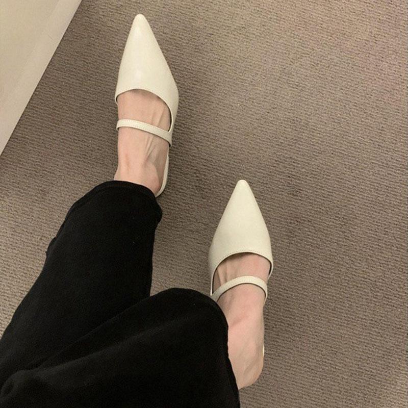 Comemore Baotou Half Slippers for Womem Temperament Shallow Mouth Pointed Head Female Summer Outside Wear Mules Slides Shoes