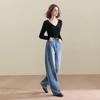 Sancai Winter Fleece-Lined Loose Fit Curved Jeans