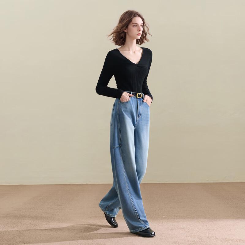 Sancai Winter Fleece-Lined Loose Fit Curved Jeans